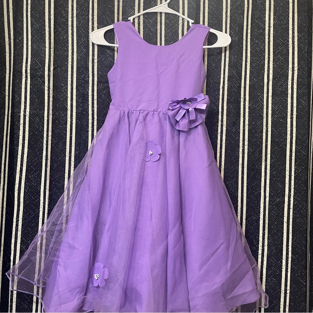Elegant Lavender Kids Dress with Floral Details
